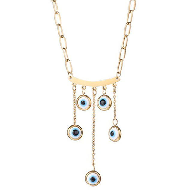 INS color enamel evil eye pendant stainless steel necklace