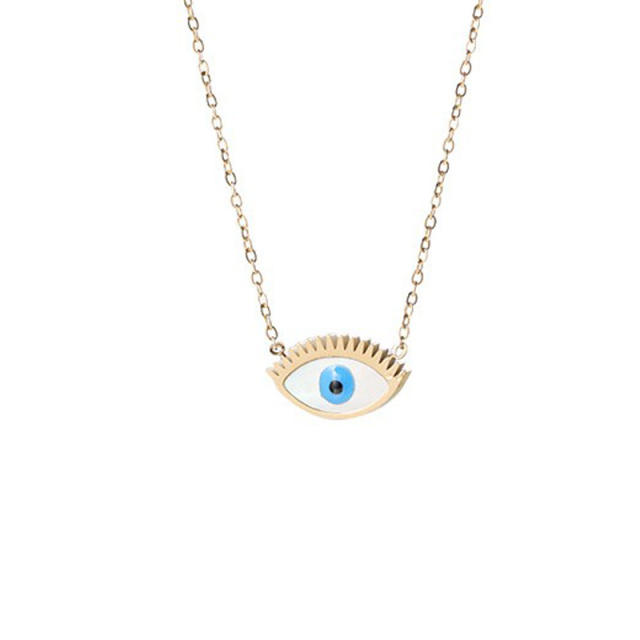 INS color enamel evil eye pendant stainless steel necklace