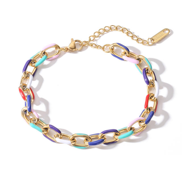 INS color enamel cuban chain stainless steel bracelet