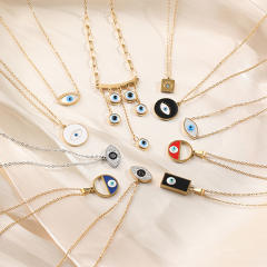 INS color enamel evil eye pendant stainless steel necklace