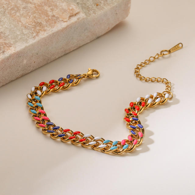 INS color enamel cuban chain stainless steel bracelet