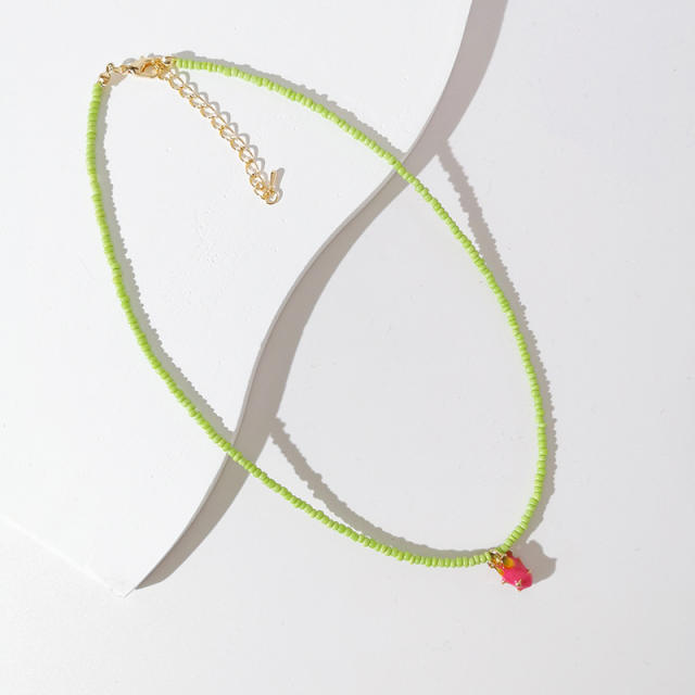 Summer fresh green color seed bead choker necklace