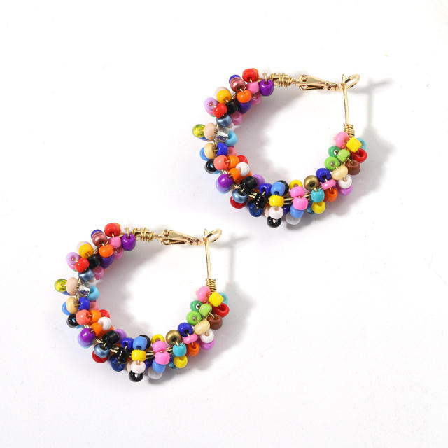 Boho colorful seed bead handmade hoop earrings