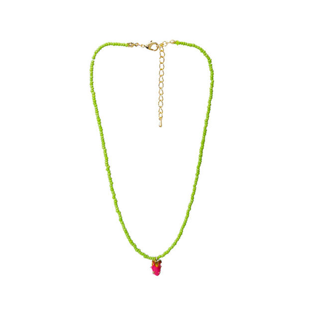 Summer fresh green color seed bead choker necklace