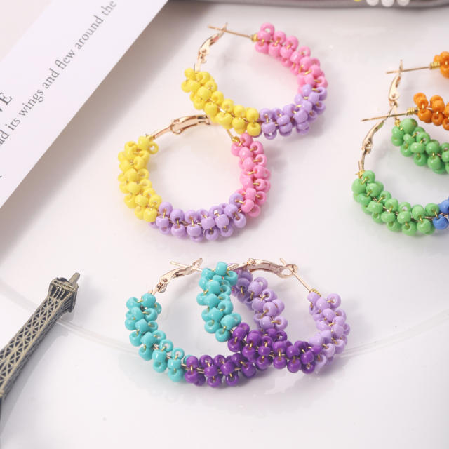 Boho colorful seed bead handmade hoop earrings