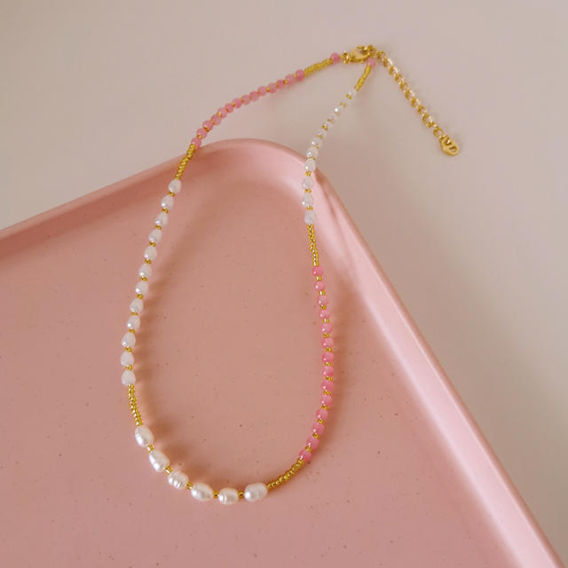 INS holiday trend colorful seed bead water pearl choker necklace