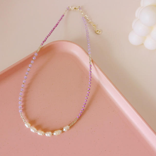 INS holiday trend colorful seed bead water pearl choker necklace