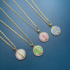Summer colorful shell colorful lady of Guadalupe coin pendant copper necklace