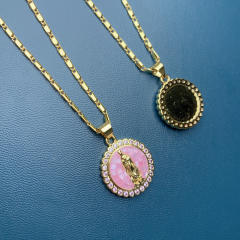 Summer colorful shell colorful lady of Guadalupe coin pendant copper necklace