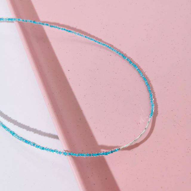 Y2K light blue color beaded choker necklace