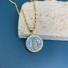 Summer colorful shell colorful lady of Guadalupe coin pendant copper necklace