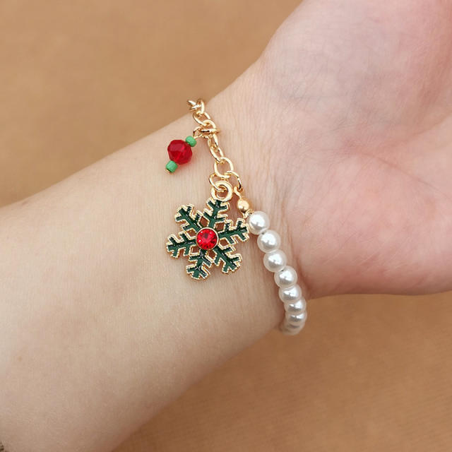 2023 cute color enamel charm faux pearl bead christmas bracelet