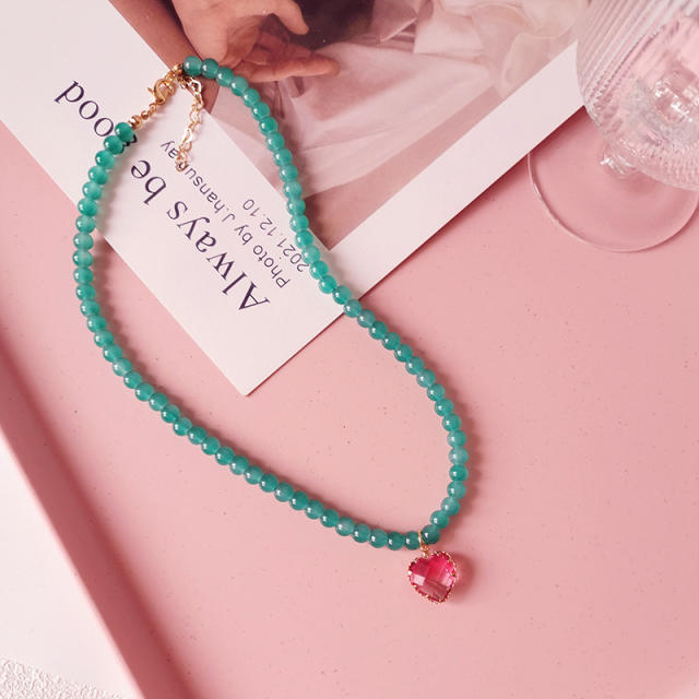 Y2K ins pink color water pearl beaded choker necklace