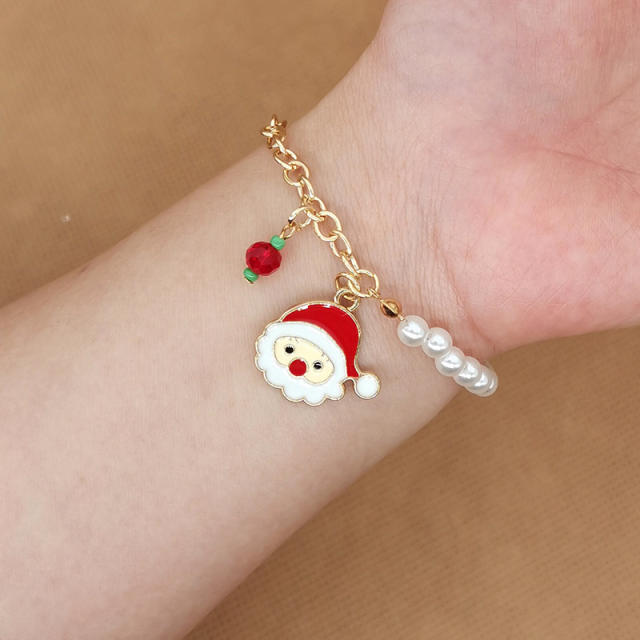 2023 cute color enamel charm faux pearl bead christmas bracelet