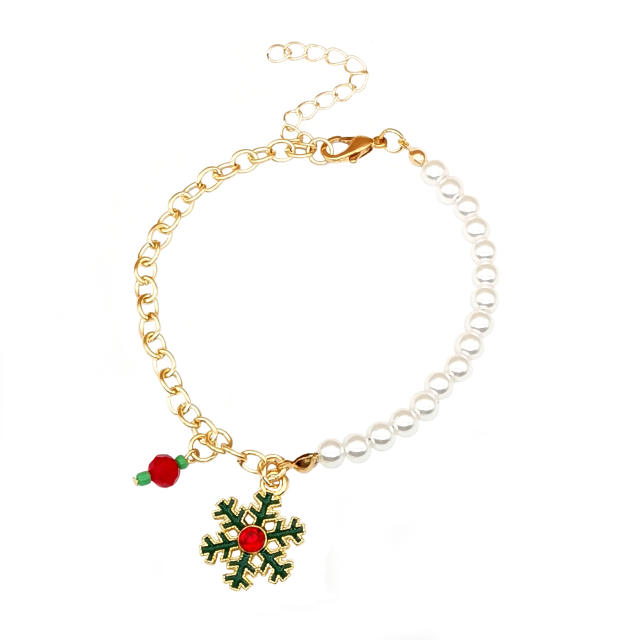 2023 cute color enamel charm faux pearl bead christmas bracelet