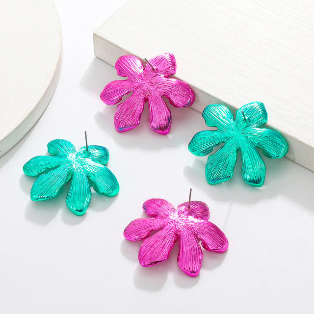 Chunky bloom flower petal colorful earrings for women