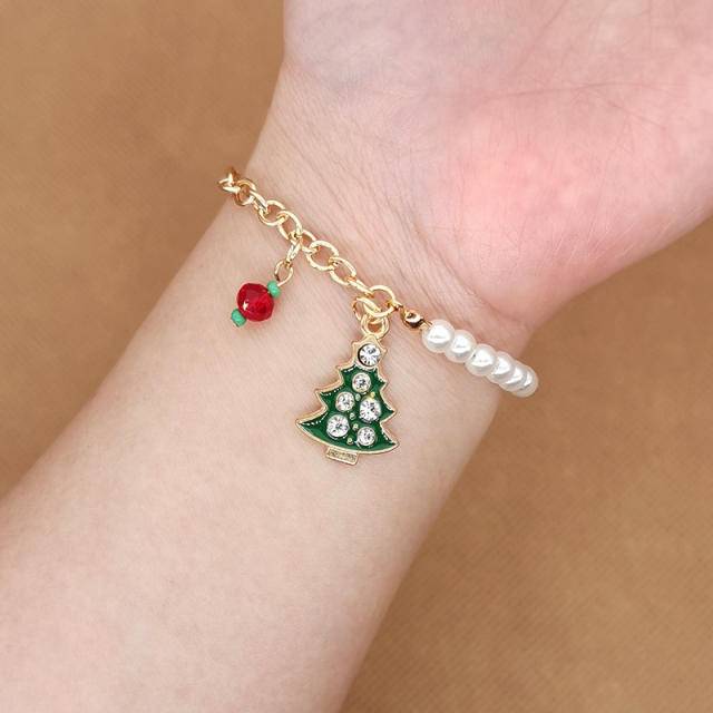 2023 cute color enamel charm faux pearl bead christmas bracelet