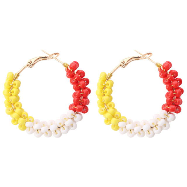 Boho colorful seed bead handmade hoop earrings