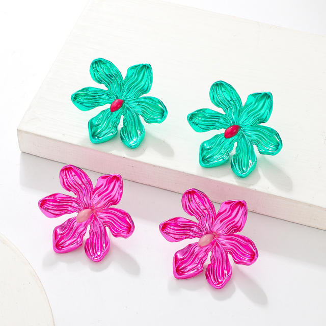 Chunky bloom flower petal colorful earrings for women