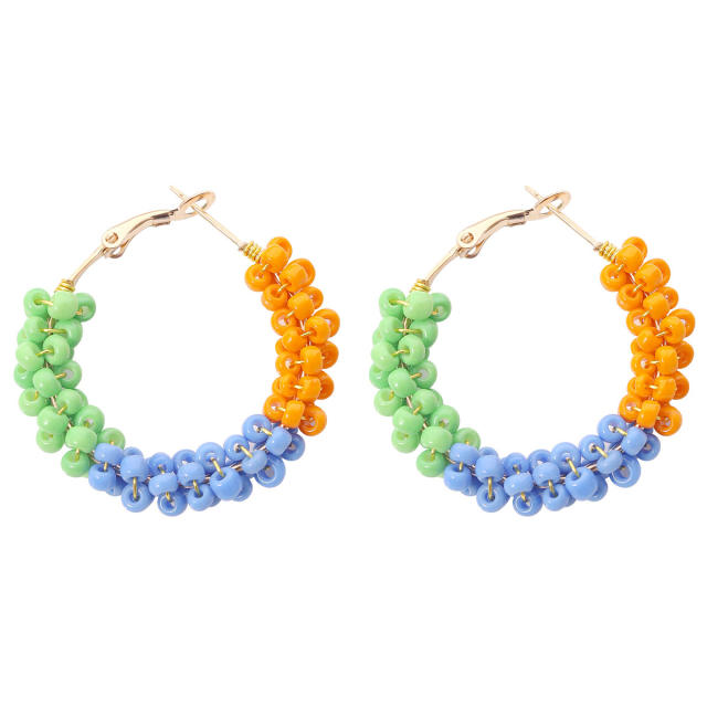 Boho colorful seed bead handmade hoop earrings
