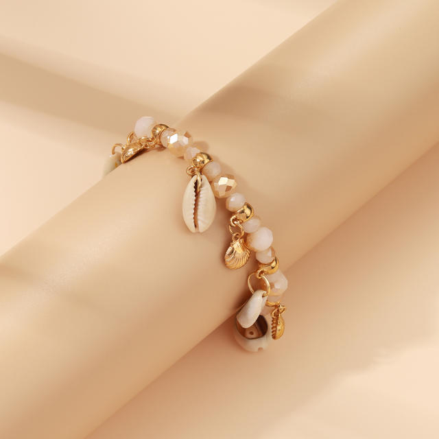 Summer boho bead shell charm bracelet
