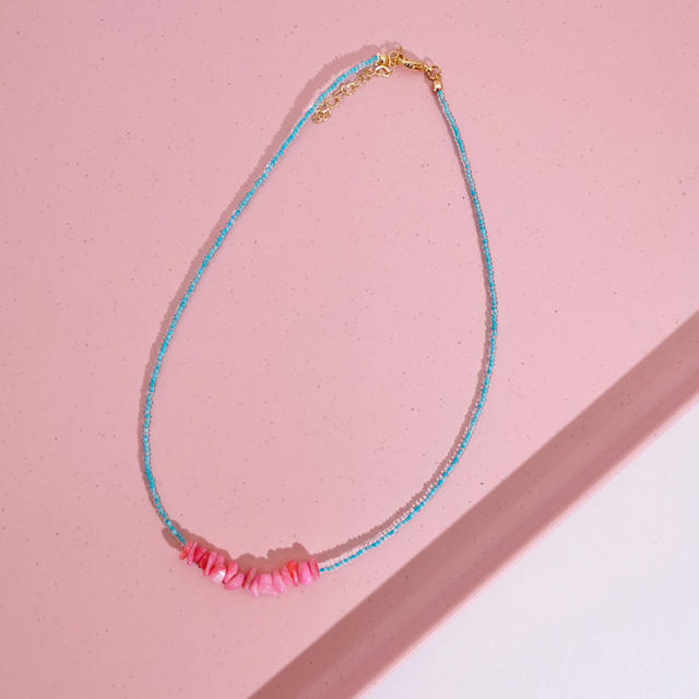 Y2K light blue color beaded choker necklace