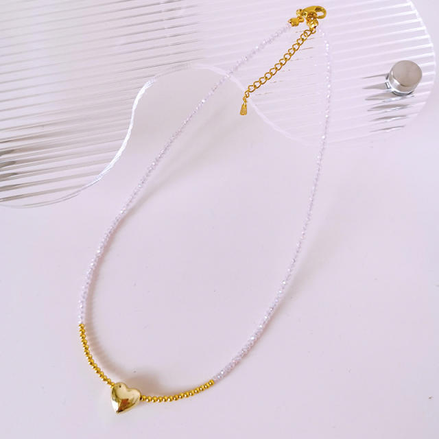 Y2K gold color tiny heart colorful beaded choker necklace