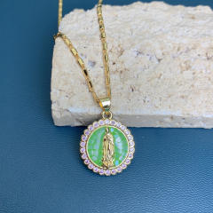 Summer colorful shell colorful lady of Guadalupe coin pendant copper necklace