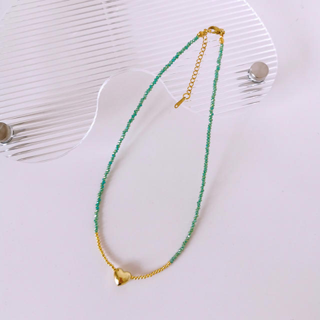 Y2K gold color tiny heart colorful beaded choker necklace