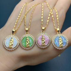 Summer colorful shell colorful lady of Guadalupe coin pendant copper necklace