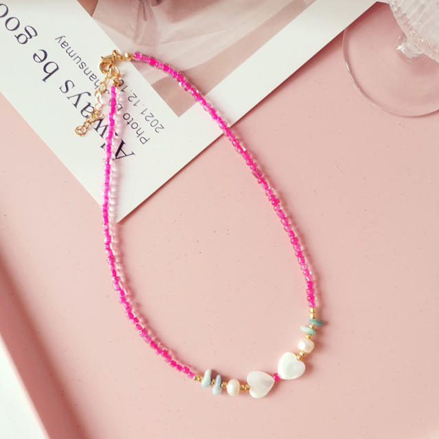 Y2K ins pink color water pearl beaded choker necklace