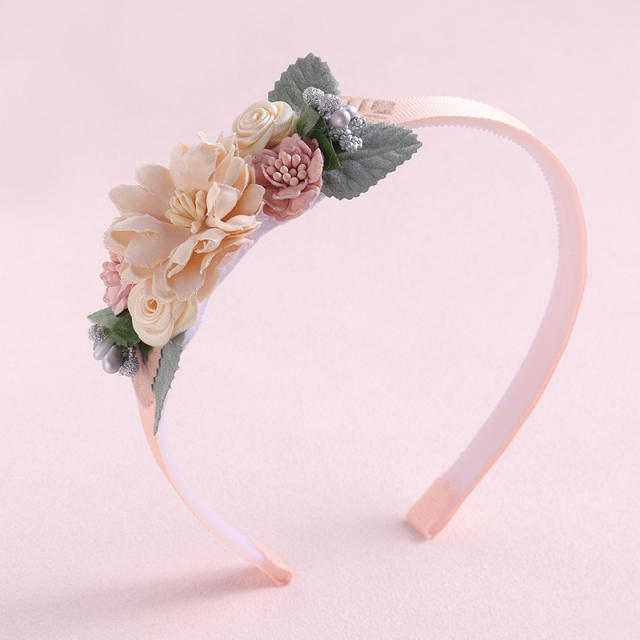 INS sweet pink color fabric flower headband