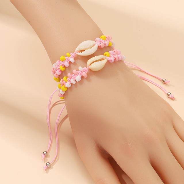 12pcs colorful rope handmade bead shell bracelet set
