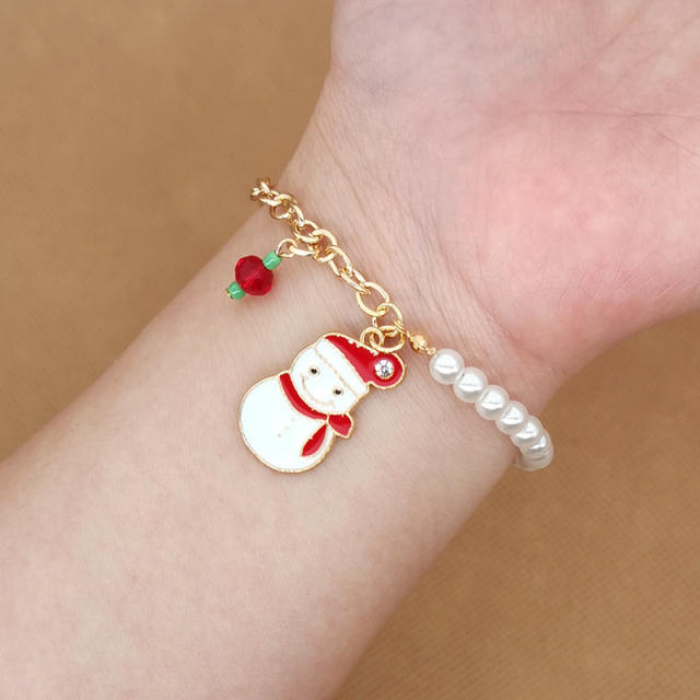 2023 cute color enamel charm faux pearl bead christmas bracelet