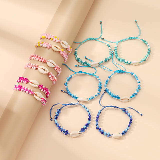 12pcs colorful rope handmade bead shell bracelet set