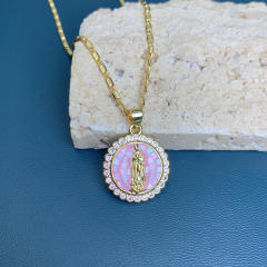 Summer colorful shell colorful lady of Guadalupe coin pendant copper necklace
