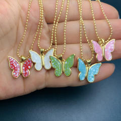 Korean fashion colorful shell butterfly pendant copper necklace