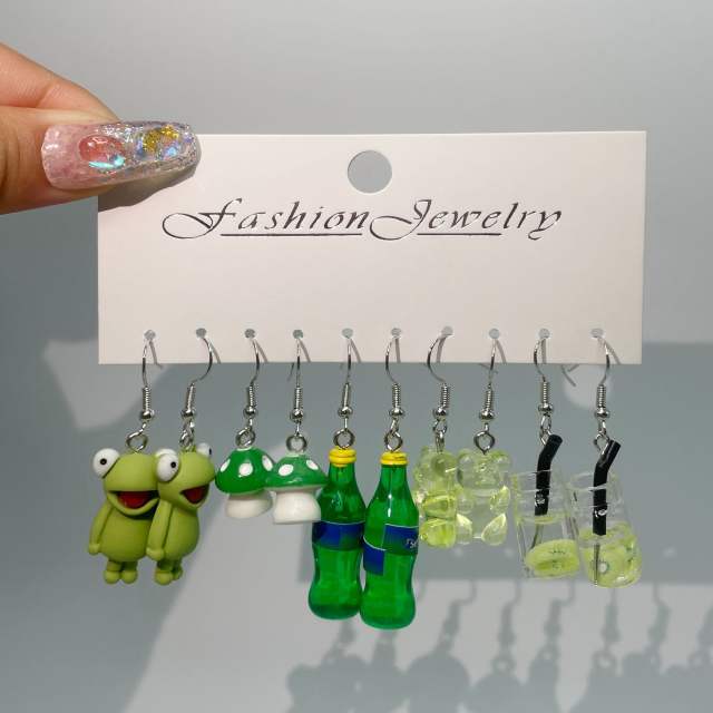 Cute resin material foot animal earrings set