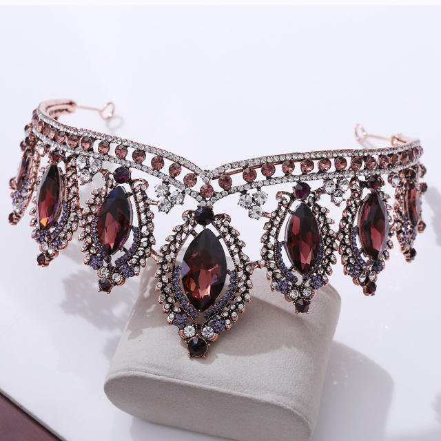 Hot sale horse eye color glass crystal statement women crown