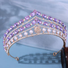 Luxury baroque colorful rhinestone pearl bead crown