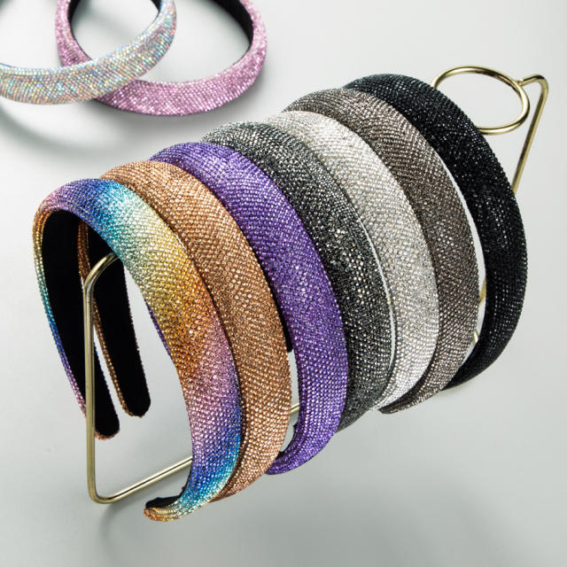 Luxury rainbow color rhinestone diamond padded headband