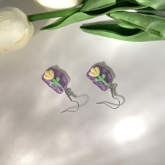 Sweet rose flower design acrylic girls earrings set