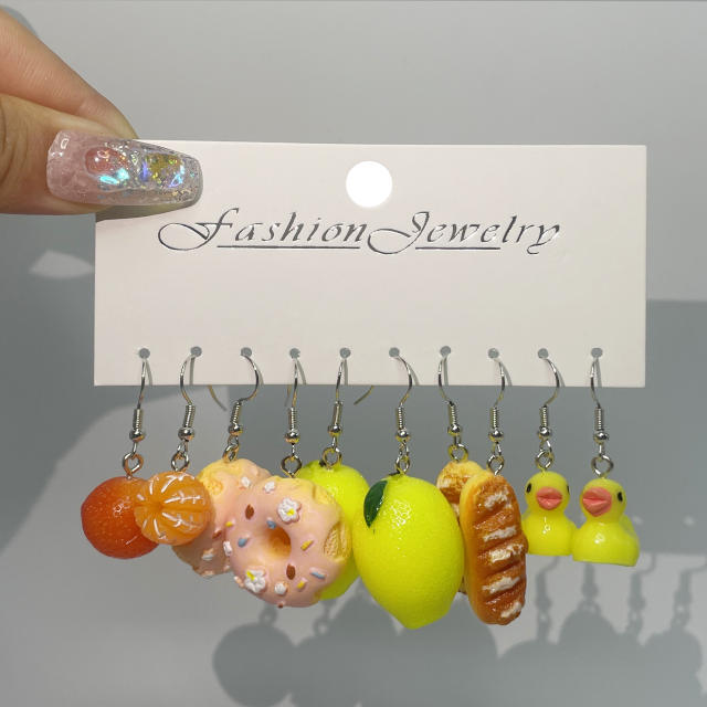 Cute resin material foot animal earrings set
