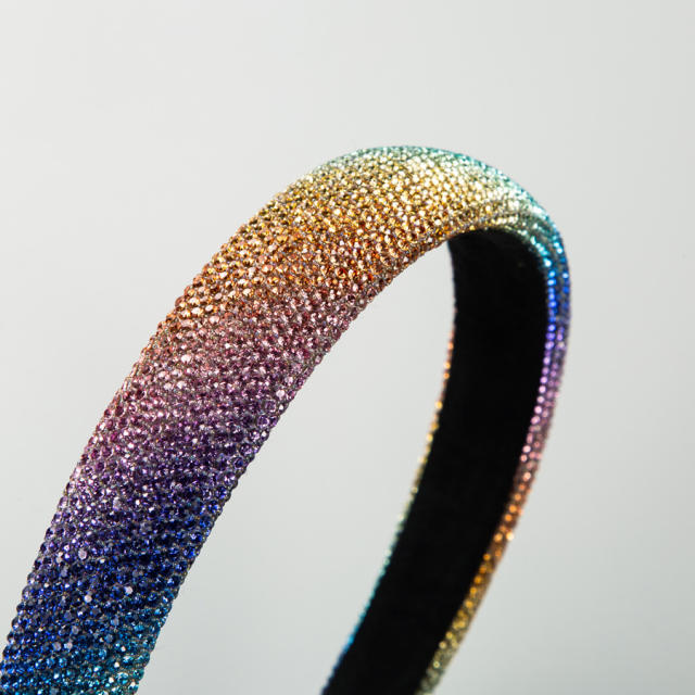 Luxury rainbow color rhinestone diamond padded headband