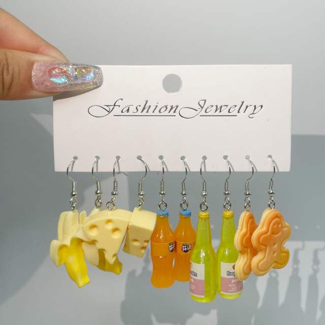 Cute funny cheese bottle resin earrings set