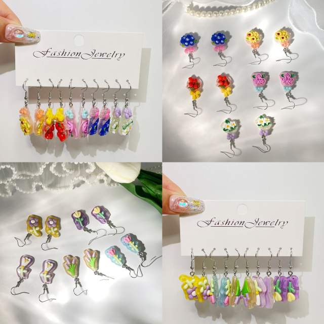 Sweet rose flower design acrylic girls earrings set