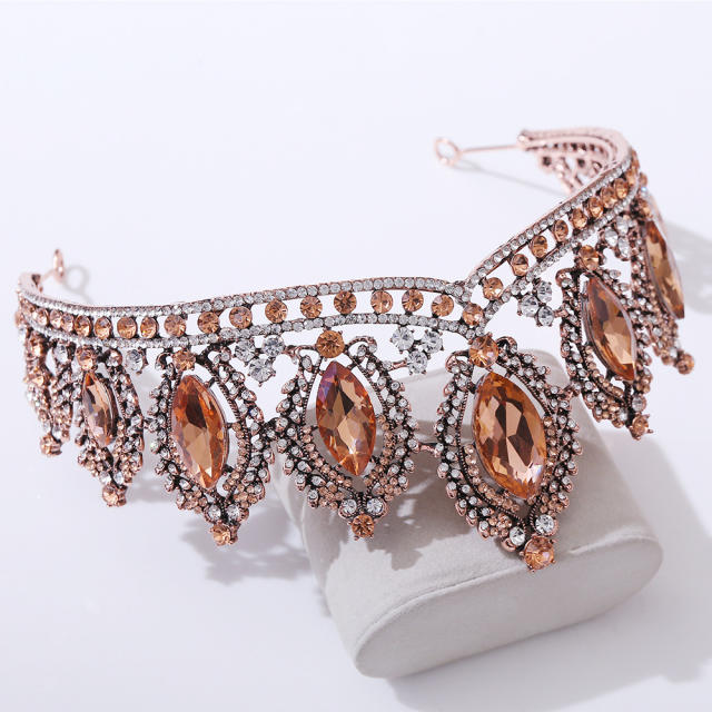Hot sale horse eye color glass crystal statement women crown