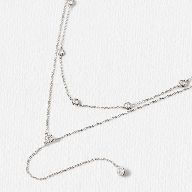 Delicate dainty cubic zircon two layer lariats necklace