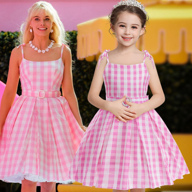 cosplay sweet pink plaid dress for kids