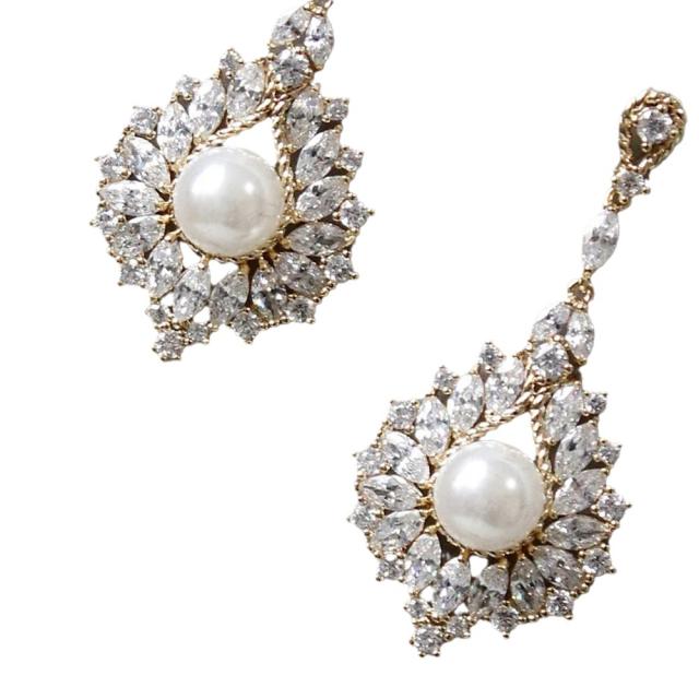 Luxury cubic zircon pearl bead diamond dangle earrings